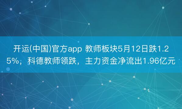 开运(中国)官方app 教师板块5月12日跌1.25%，科德教师领跌，主力资金净流出1.96亿元
