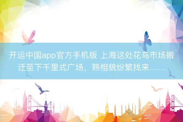 开运中国app官方手机版 上海这处花鸟市场搬迁至下千里式广场，熟相貌纷繁找来……